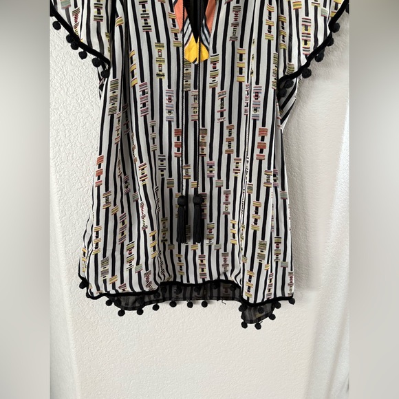 Talitha Silk Tunic Top Blouse Tassels Pom Pom Large - Picture 4 of 13